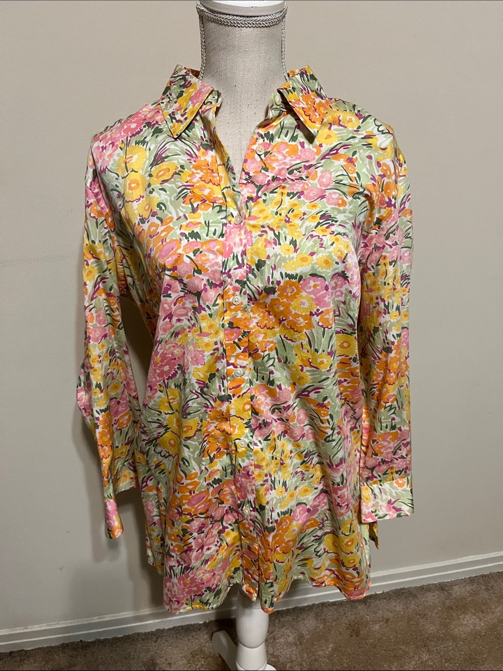 Ralph Lauren Pink Yellow & Green Floral Button-Down Top